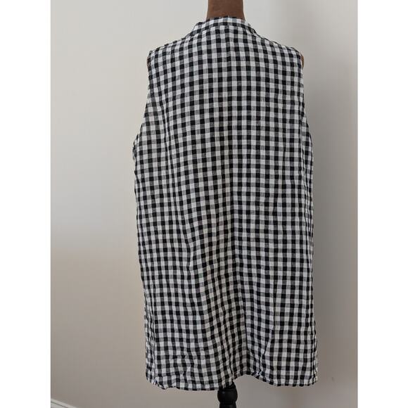 Eileen Fisher Organic Linen Gingham Tunic Shirt Large Black White Coastal - Picture 4 of 8